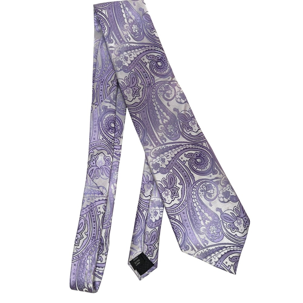 Sean John Tall Paisley Pattern Silk Blend Necktie Lavender Silver Formal
